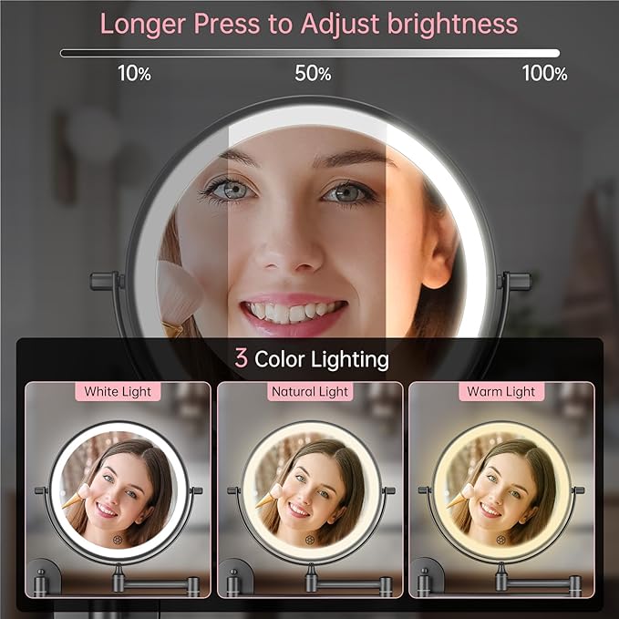 FUNTOUCH 5000mAh Rechargeable Wall Mounted Lighted Makeup Vanity Mirror