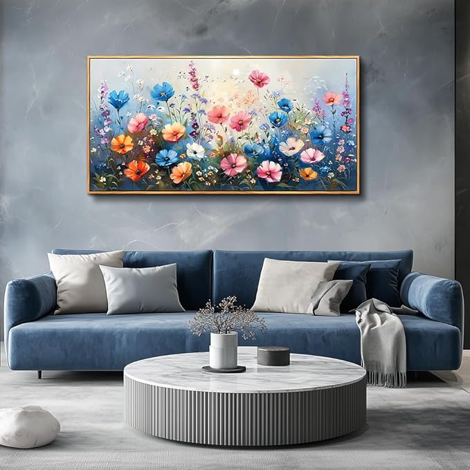 QIYILEXWART Large Wall Art For Living Room Canvas Wall Decor For Bedroom Watercolour Painting Office Decoration Colorful Flowers Wall Picture Artwork Ready To Hang Home Decor Wood Framed