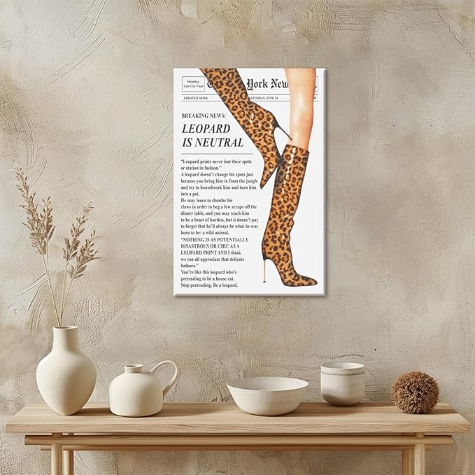 Trendy Newspaper Posters Vintage Leopard Boots Poster Feminist Canvas Prints