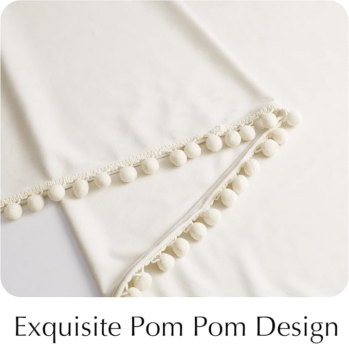 NICETOWN Cute Pom-Pom Trim Velvet Curtains 8 ft Long, Ivory White – Delicate