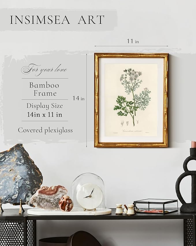 InSimSea Gold Bamboo Framed Canvas Wall Art, Plants Fern Botanical Paintings