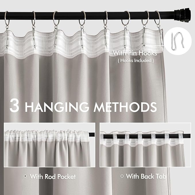 MIULEE Stone Back Tab Blackout Curtains 84 Inch Length 2 Panels Set