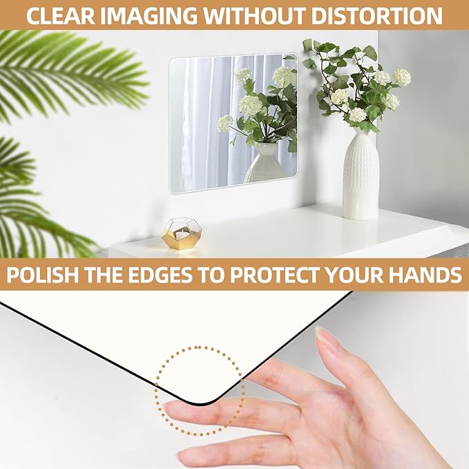Stick on Small Mirror for Wall Decor, 4 Pack 11.7”x11.7” Acrylic Mirror Tiles