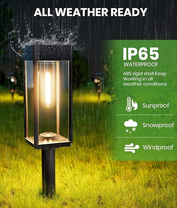 BITPOTT Solar Pathway Lights Outdoor,Bright Solar Lights for Outside, Waterproof Auto On/Off Garden Lights Solar Powered Landscape Lights for Yard Walkway Driveway Lawn (Warm White, 2 Pack)