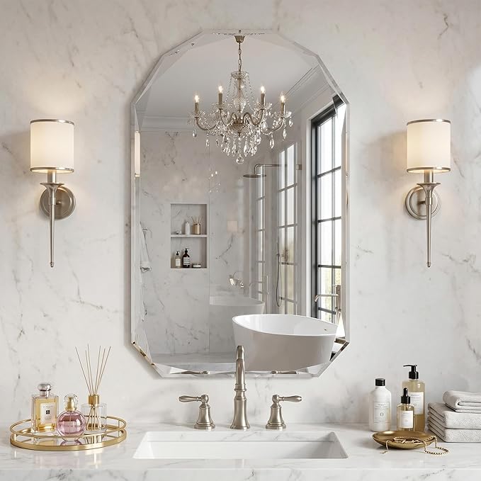 Suidia Bathroom Mirror, Frameless Bathroom Mirror