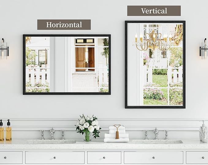 Syndra Black Wood Frame Bathroom Mirror, Waterproof Slim Deep Frame,
