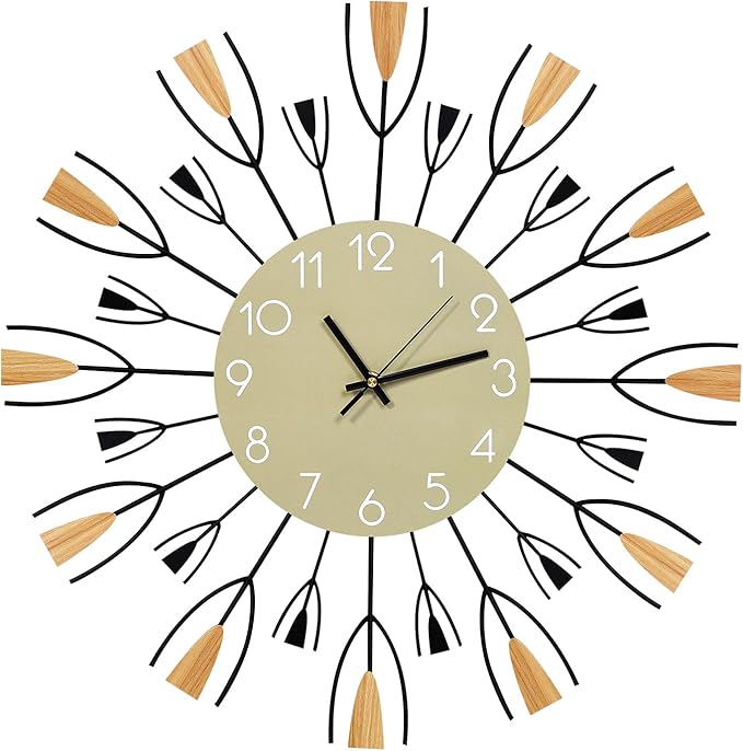 24 Inch Large Modern Wall Clock – Mid Century Sunburst Decorative Silent