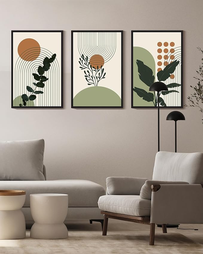PHOPAGO Boho Plant Wall Art Green Botanical Bohemain Framed Wall Printing