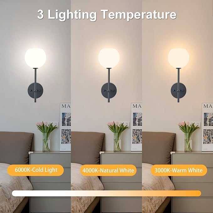 Black Battery Operated Wall Sconces Set of 2, Rechargeable Wireless Wall Lights