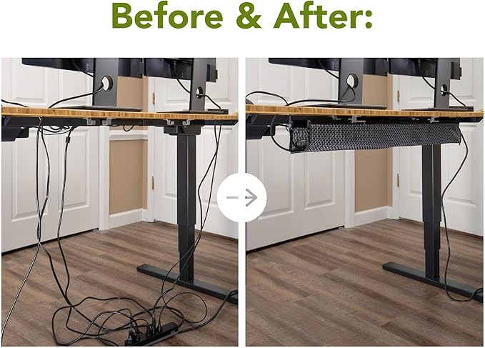 PERFECT POSTURE Mesh Cable Organizer – Under Desk Cable Management with Adjustable Straps, Flexible Mesh, Easy-Access Design, & Standing Desk Compatible – 37.4” (White)