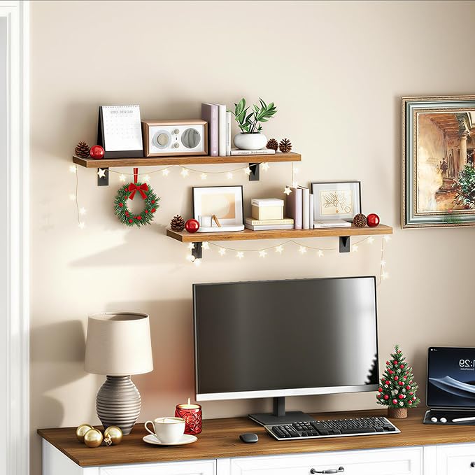 HOOBRO Floating Shelves for Wall, 23.6" Wall Mounted Shelves Set of 2, Hanging