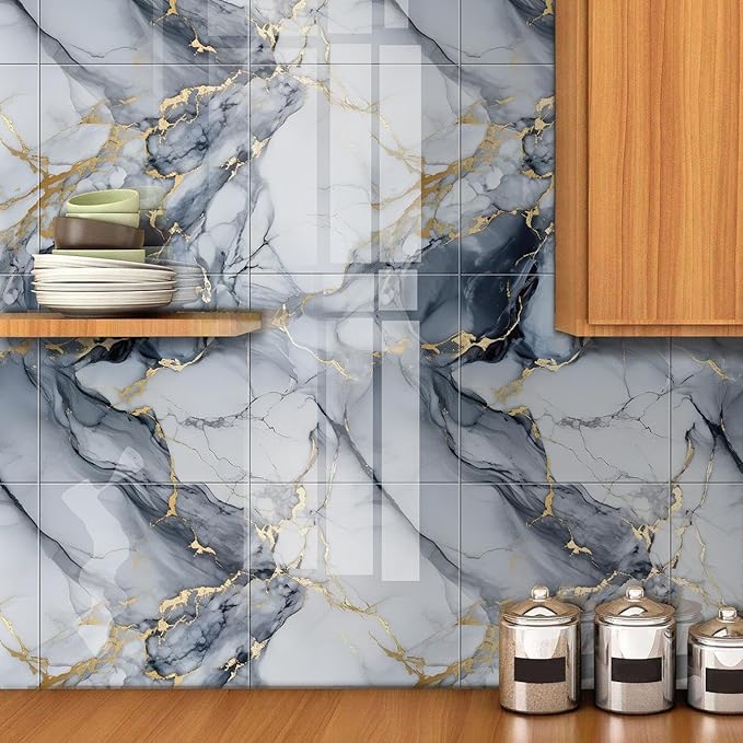 Chejiaye 10pcs Marble Peel and Stick Backsplash Waterproof Washroom Wall Panels
