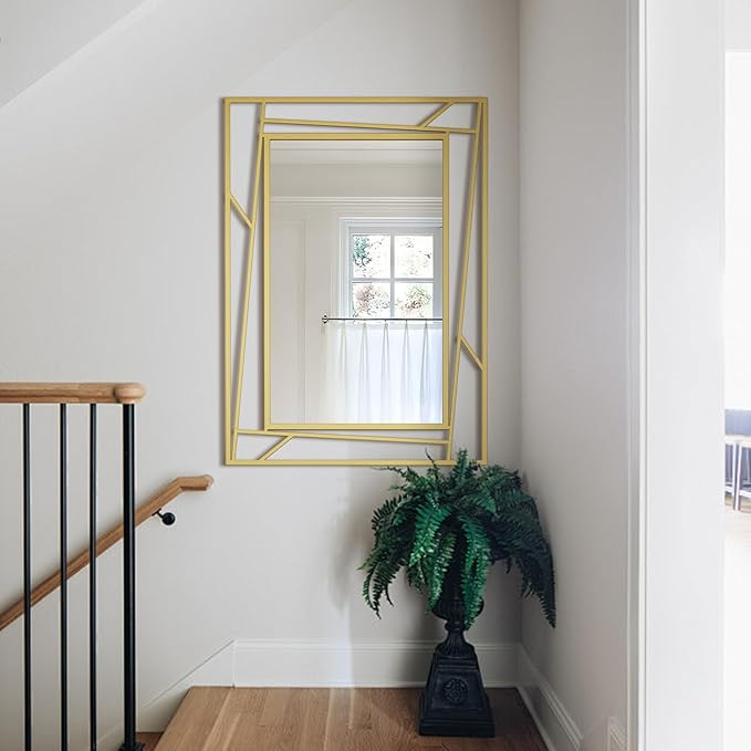 Brushed Gold Bathroom Mirror, Hang Horizontally or Vertically