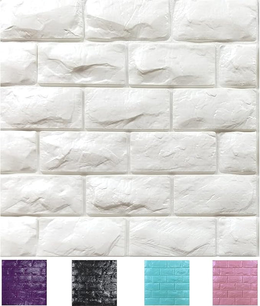 30PCS 3D Wall Panels Peel and Stick Faux Brick Wallpaper White Self Adhesive