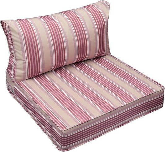 AAAAAcessories Outdoor Seat Cushions for Chairs, Fade-Resistant, Waterproof Patio Furniture Replacement Cushions, 24" x 24" x 5" + 24" x 13.5", Dusty Rose Garden Stripe