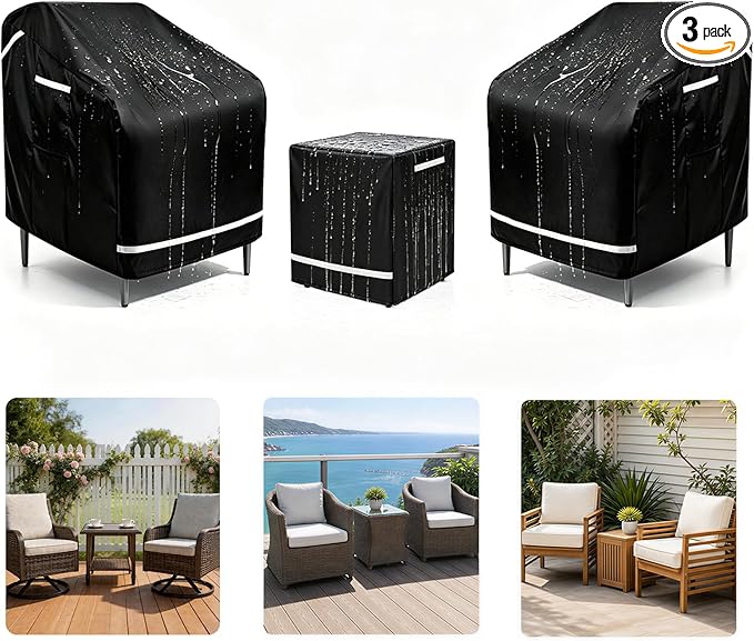 3 Pack Patio Chair Covers, Outdoor Chair Covers with Straps, Heavy Duty Waterproof Patio Furniture Covers, UV Resistant, Lawn Chair Covers with Reflective Strips, 37" W X 38" D X 39" H