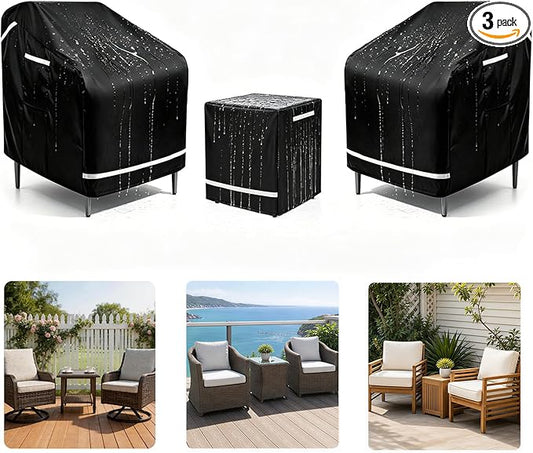 3 Pack Patio Chair Covers, Outdoor Furniture Protection with Straps, Heavy Duty Waterproof Fabric, UV Resistant, Lawn Patio Furniture Covers with Reflective Strips, 32.5" W x 31.5" D x 30.5" H