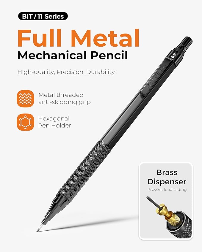 30PCS Black Metal Mechanical Pencil Set in Leather Case, 0.5/0.7/0.9/2.0mm Art Drafting Pencils with 16 Tubes Graphite Leads (6B 4B 2B HB 2H 4H) & Colored Refills for Sketching, Drawing, Writing