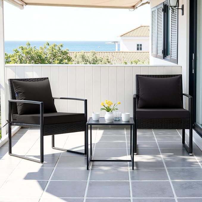 MIULEE Black Outdoor Chair Cushion 22x22 Inch for Patio Furniture Linen Textured Waterproof & 3 Year Color Fastness Seat and Back Couch Cushion with Ties No Slip Design