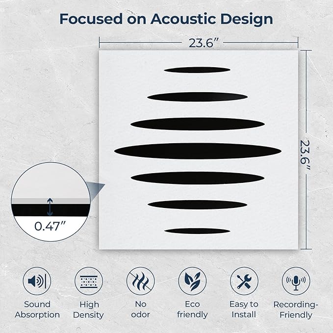 6 Pack Acoustic Wall Panels Self-Adhesive, 23.6" x 23.6" x 0.5" Acoustic Panels
