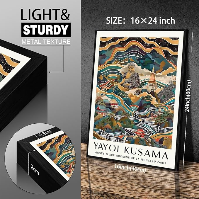 Yayoi Kusama Black Framed Wall Art Vintage Japanese Poster 16X24 in Abstract