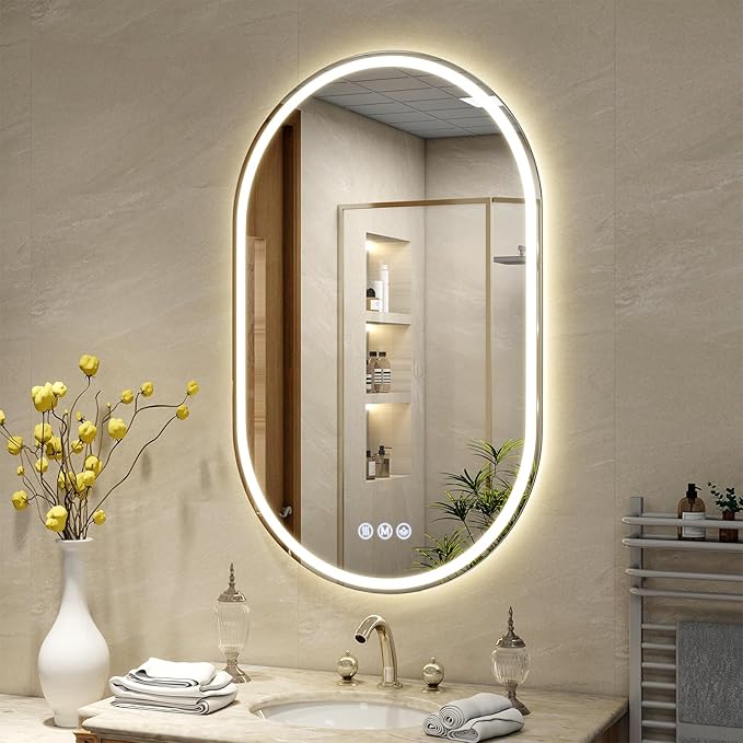 BEAUTYPEAK 36x24 LED Oval Bathroom Mirror