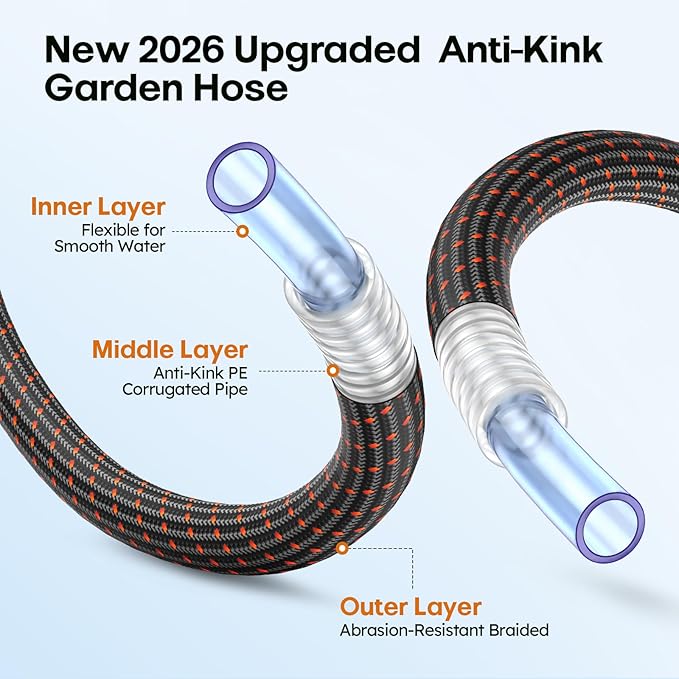 Garden Hose, 3/4" Flexible Water Hose Ultra Lightweight, Non-Expandable with 10 Function Nozzle, Kink-Free, Leak-Proof, 360° Swivel, Abrasion Resistant & Easy to Store for Yard Lawn, Outdoor (100ft)