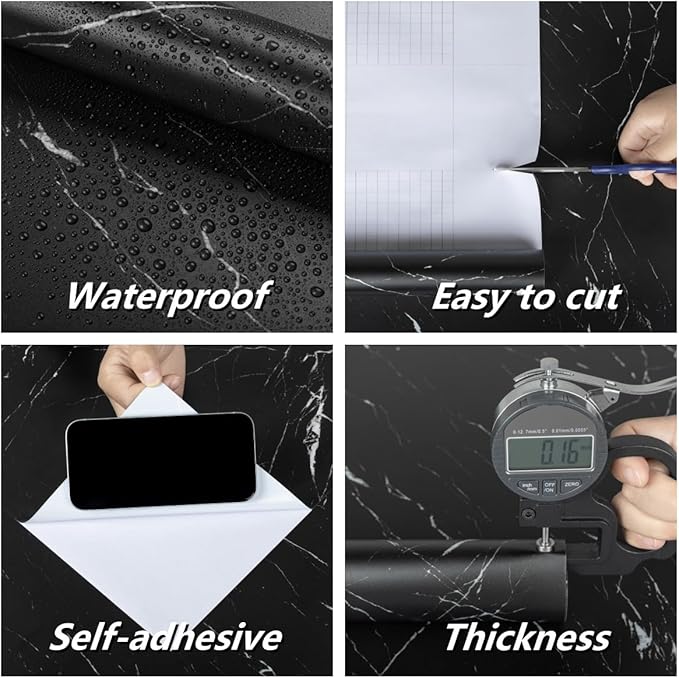 Abyssaly Black Marble Contact Paper Peel and Stick Countertops Waterproof Stick