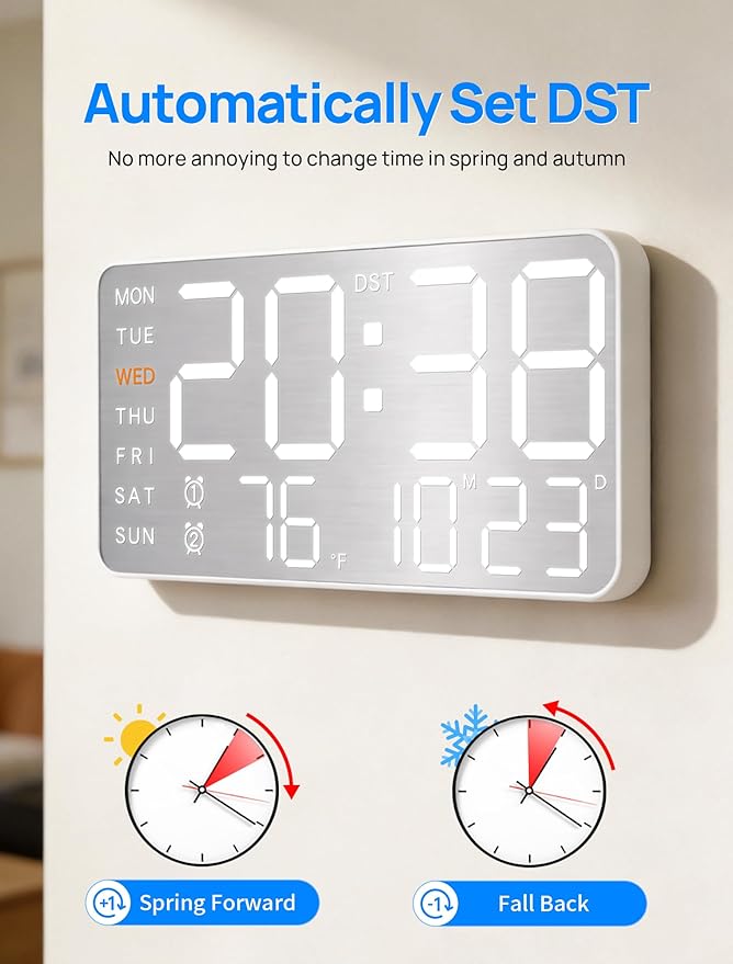 MASHI 8.4''Large Digital Wall Clock, Led Alarm Clock