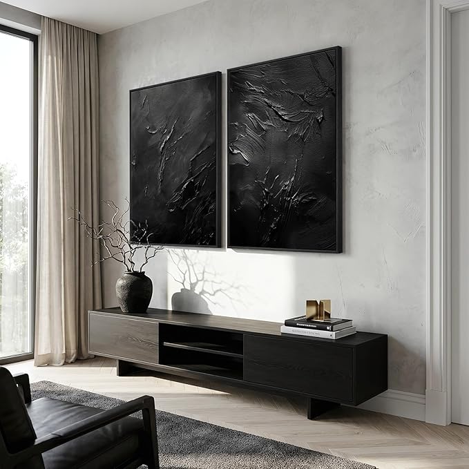 Large Framed Black Abstract Wall Art Set of 2