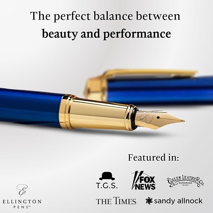 Ellington Pens Luxury Fountain Pen Set - Extra Fine Nib - Includes 3 Ink Cartridges, Refillable Ink Converter, Gift Box- Fountain Pens For Writing, Calligraphy, Journaling, Sketching (The Nautilus)
