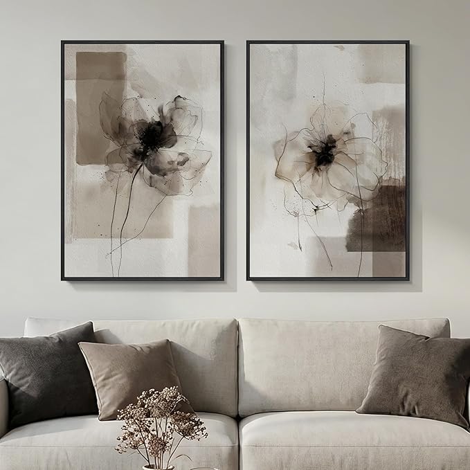 Framed Neutral Abstract Floral Wall Art