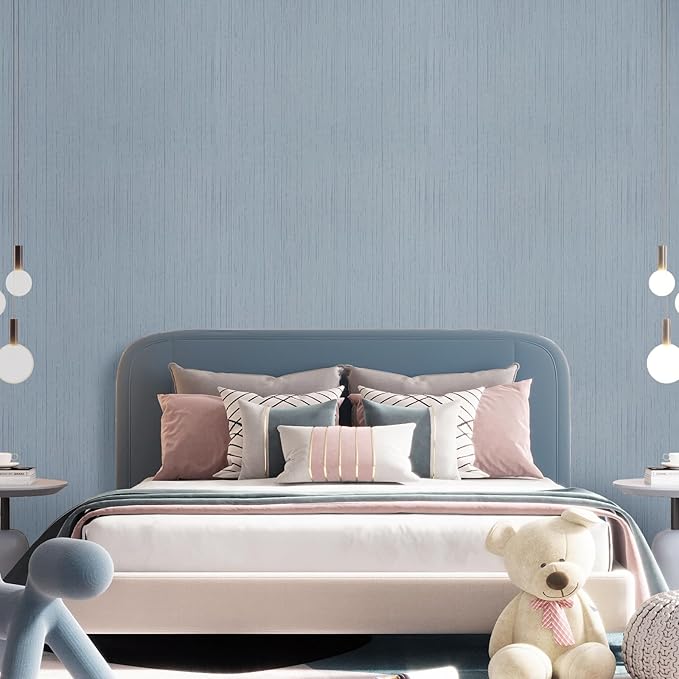 Blue Grasscloth Peel and Stick Wallpaper Texture Self-Adhesive Contact Paper