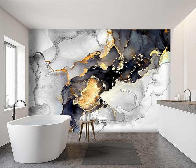-Grey and White Marbled Fabric Wallpaper Living Room Abstraction Art Bedroom
