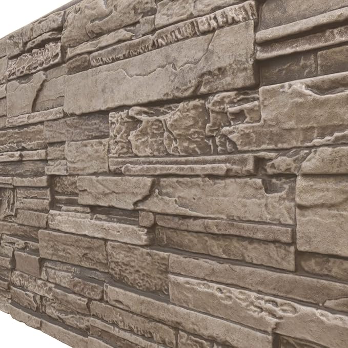 EverStone Cascade Faux Stone Panel, 48 5/8"W x 24 3/4"H x 1 1/4"D, Soft Ash