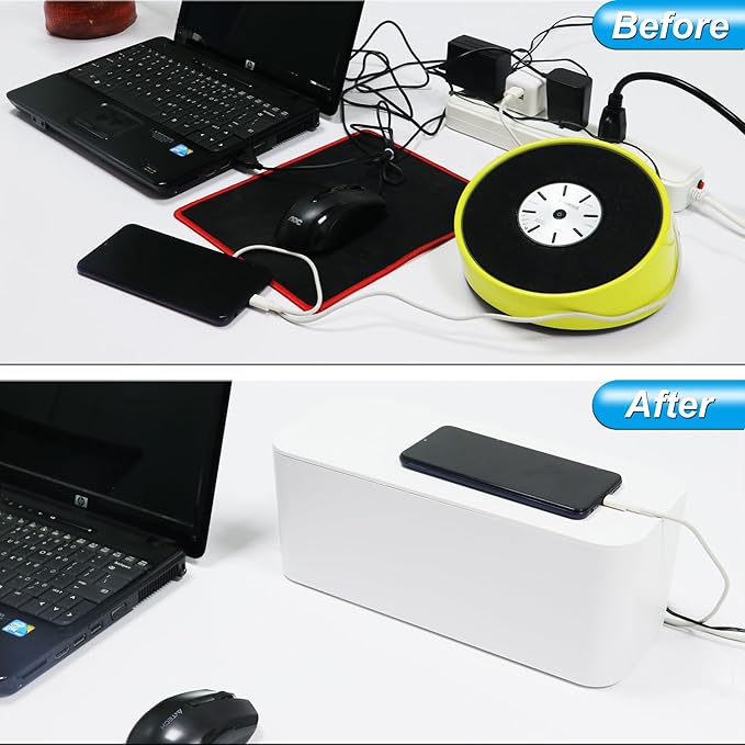 Power Strip Cover Box - Hide Power Strip for TVs and Computers, Electrically Safe Cord Organizer Box, Cord Box Crafted from Durable ABS Material (2pack,White)
