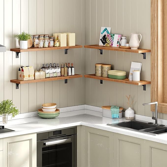 HOOBRO Floating Shelves for Wall, 31.5" Wall Mounted Shelves Set of 2, Hanging