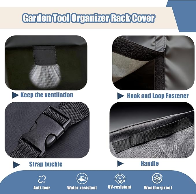 Garden Tool Organizer Rack Cover, 35.4"x31.5"x63", All-Weather Water-Resistant Cover, 420D Oxford Fabric, Easy-Access Tape Closures, Handles and Ventilation for Outdoor Storage, Only Cover
