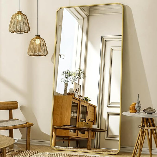 XRAMFY 76"x34" Floor Full Length Mirror Standing Full Body Rounded Corner