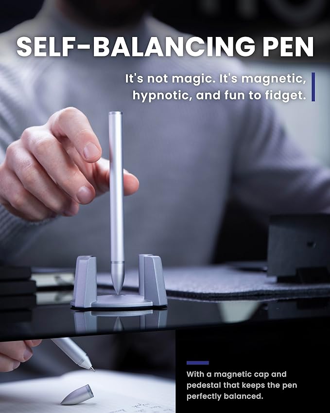 novium Hoverpen - Luxury Pen for Men & Women, Vertically Standing Executive Ballpoint Pen with Top Grade Free-Flowing Ink Refill, Metal Made, Unique Gifts, Luxury Pen for Men, Mens Gifts Ideas