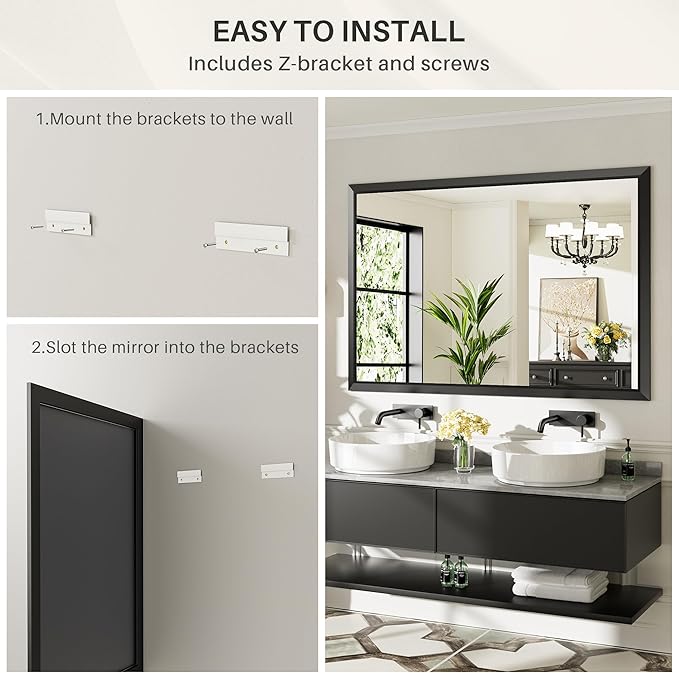 Briivue 72x32 Inch Black Bathroom Mirror