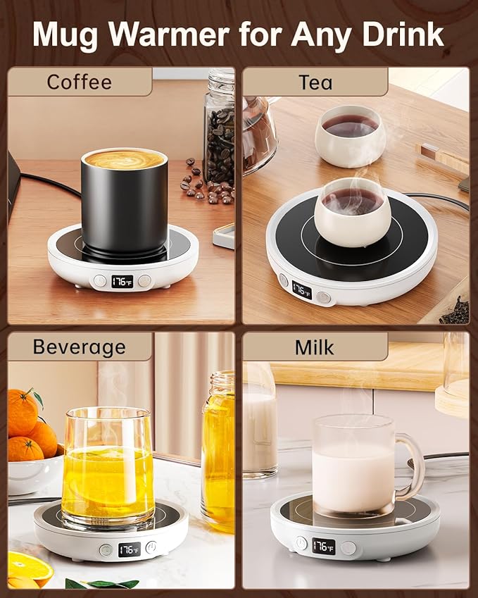 SWEETFULL Mug Warmer - Upgraded 36W Coffee Cup Warmer for Desk with 130℉-176℉ Digital Display, 2-12H Timer Auto Shut Off, Smart Electric Coffee Heating Plate, Ideal Gifts for Women Men - White