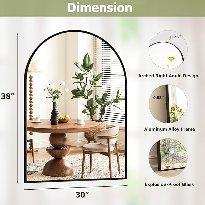 XRAMFY 30x38 Inch Arched Bathroom Mirror