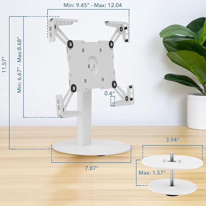 Mount-It! Universal Tablet Stand with Tilt, Anti-Theft Retail iPad POS Kiosk Stand, Fits Tablets from 9.7" to 13" Screen Size, 90° Rotation for Portrait and Horizontal Viewing, Durable Steel, White