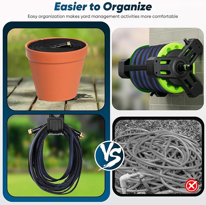Garden Hose 50ft, Non-Expanding Water Hose, Flexible Ultra-Light, Anti-Kink, Wear-Resistant, Portable, Easy Storage, Hose with 3/4 for Outdoor, Garden, Yard and Lawn, Black Dark Blue