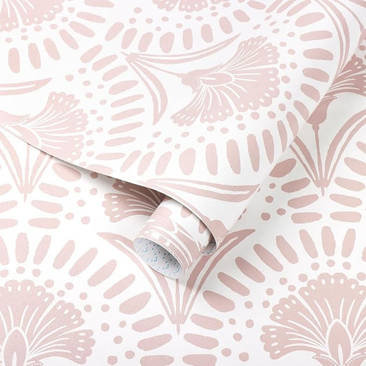 Timeet 17.7 in × 78.7 in Boho Peel and Stick Wallpaper Pink Floral Contact