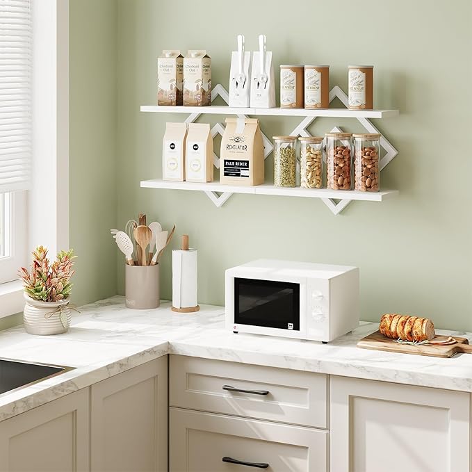 ELYKEN Floating Shelves for Wall, 2-Tier Wall Mounted Storage Shelves for Books