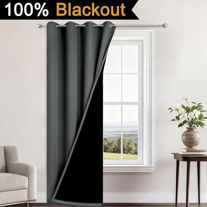 Yakamok 100% Blackout Curtains 96 Inches Long, 2 Thick Layers Heat and Full