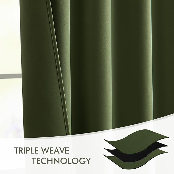 MIULEE Olive Green Back Tab Blackout Curtain 96 Inch Long 2 Panels Set