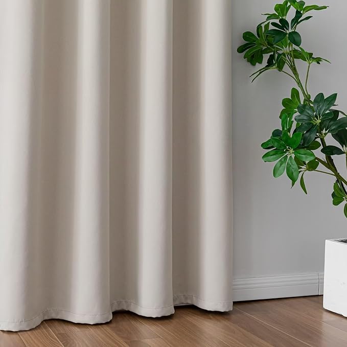 IGEMAEVE Cream Curtains 84 Inch Length 2 Panels Set, Light Filtering Curtains